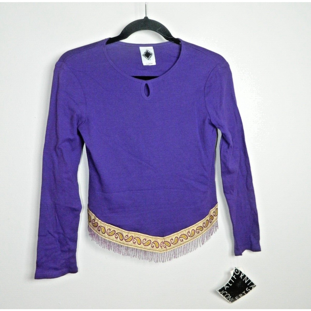California‎ Concepts Top Size Large  Vintage Purple Beaded Fringe Keyhole